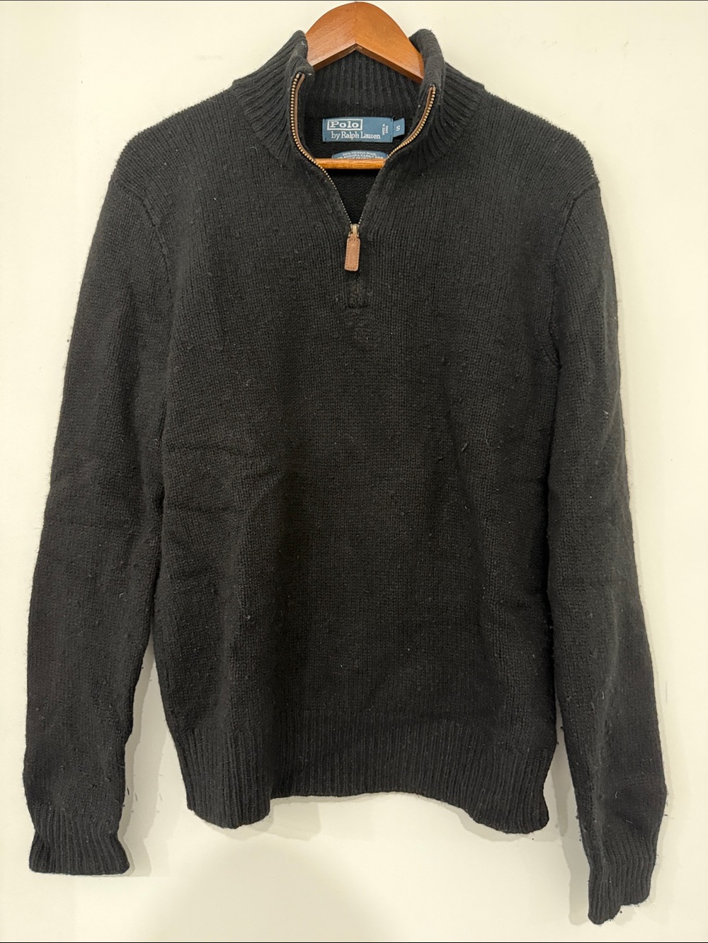 Polo Ralph Lauren Black Merino Wool Half-Zip Sweater